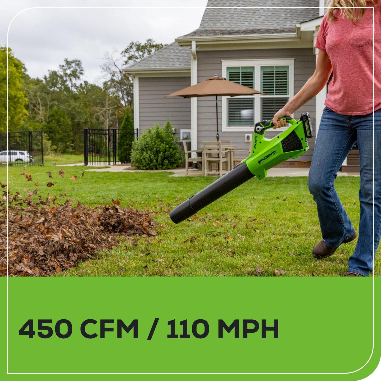 OPEN BOX 24V 450 CFM Cordless Battery Leaf Blower: 4.0 Ah USB Battery and Charger greenworkstools