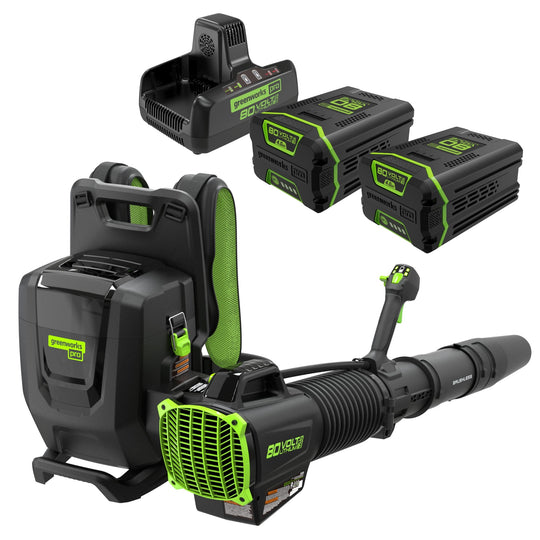 80V 690 CFM Cordless Battery Dual-Port Backpack Blower: (2) 4.0 Ah Batteries and Dual-Port Rapid Charger greenworkstools