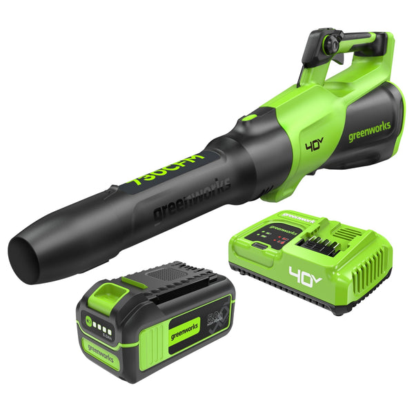 40V 730 CFM Cordless Battery Leaf Blower: 5.0 Ah Battery and 5A Charger greenworkstools