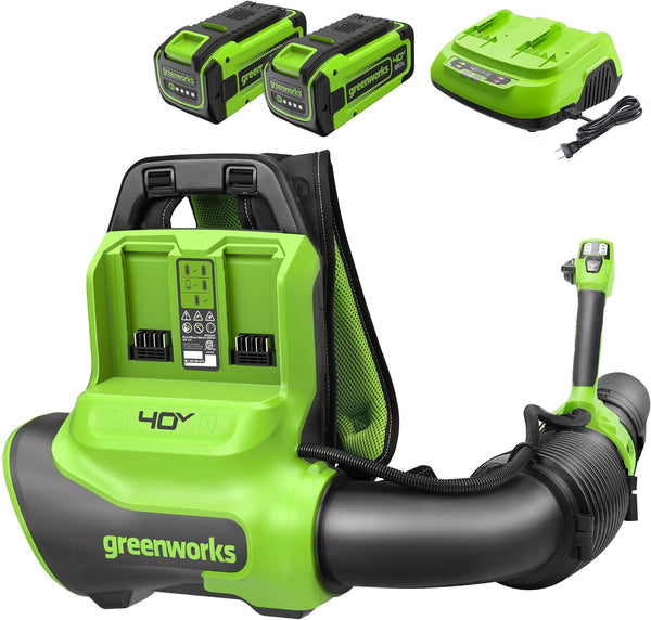 40V 710 CFM Cordless Battery Dual-Port Backpack Blower: (2) 8.0 Ah Battery and Charger greenworkstools