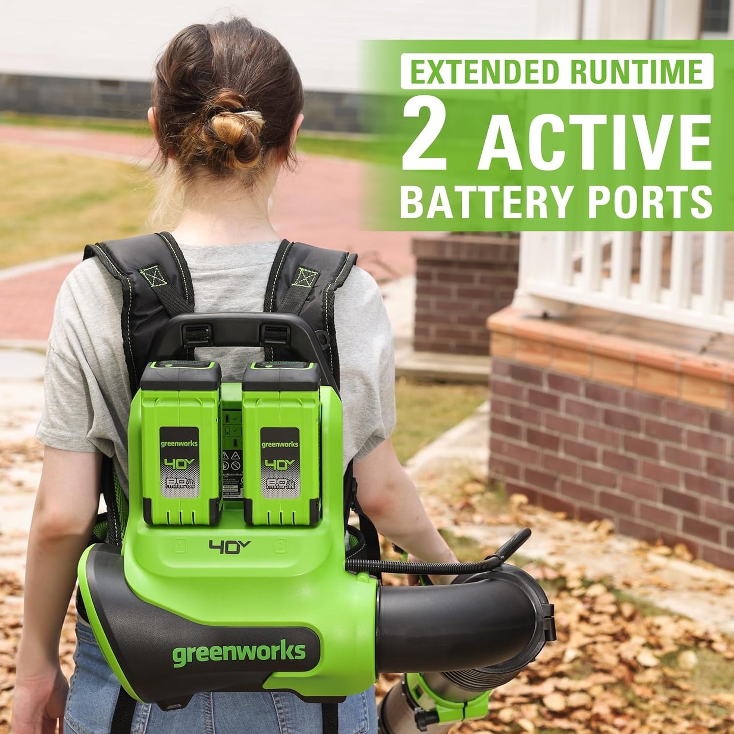 40V 710 CFM Cordless Battery Dual-Port Backpack Blower: (2) 8.0 Ah Battery and Charger greenworkstools