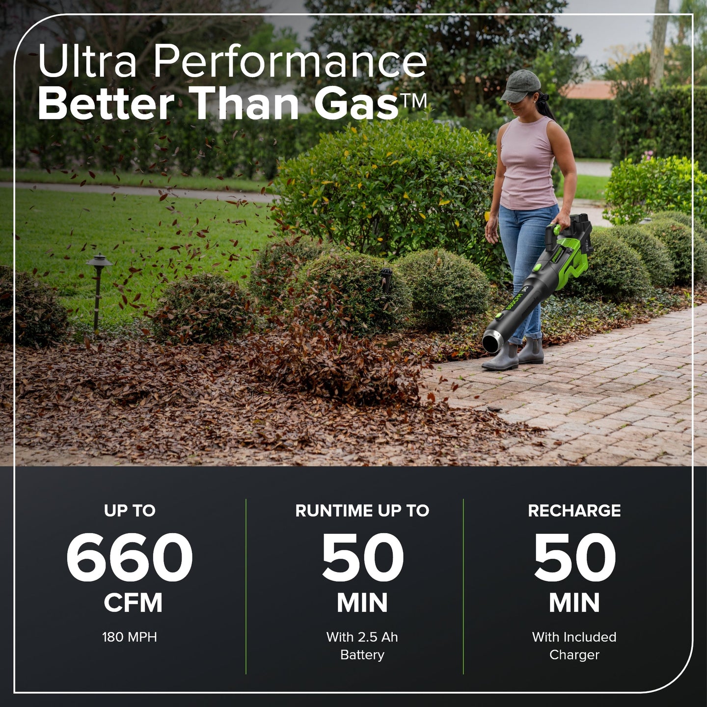60V 660 CFM Cordless Battery Brushless Leaf Blower: 2.5 Ah Battery and Charger greenworkstools