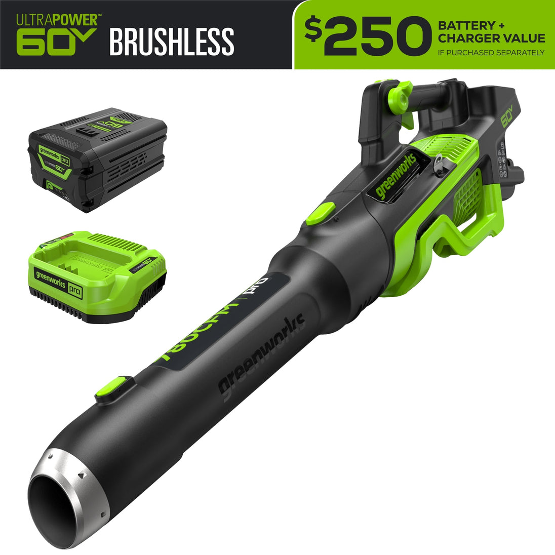 Pro 60V 780CFM Cordless Battery Leaf Blower, 4Ah Battery and Charger Greenworks