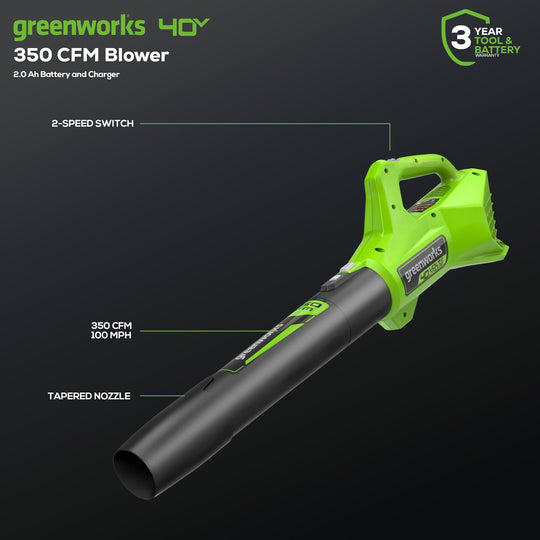 40V 13" Gen 2 String Trimmer and 350 CFM Cordless Battery Leaf Blower Combo Kit, (3).065" Spools,(1)2.0 Ah Battery and Charger greenworkstools