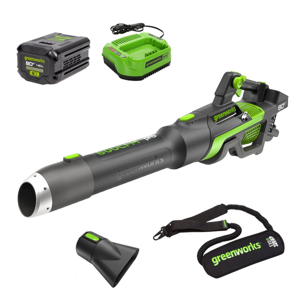 RENEWED 80V 800CFM Cordless Battery Leaf Blower, 4Ah Battery and Charger Greenworks