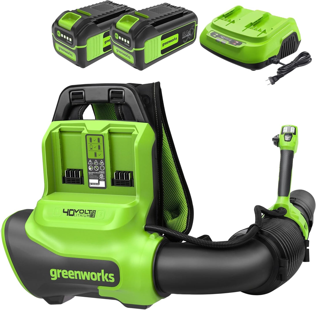 40V 710 CFM Cordless Battery Dual-Port Backpack Blower: (2) 5.0Ah Battery and Charger greenworkstools