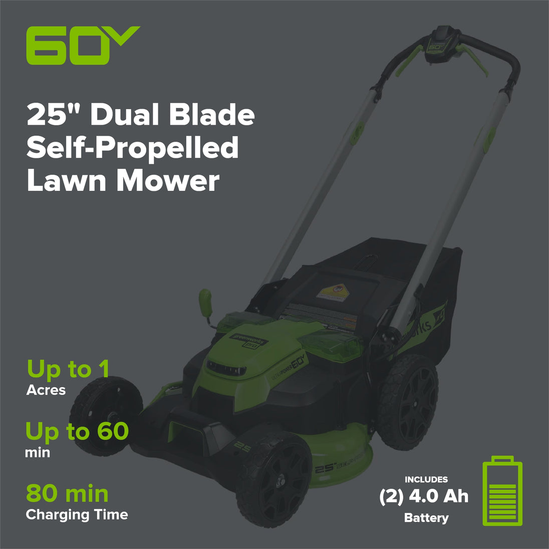 60V 25" SP Mower 3PC Combo Kit, 16" String Trimmer and 610CFM Blower greenworkstools
