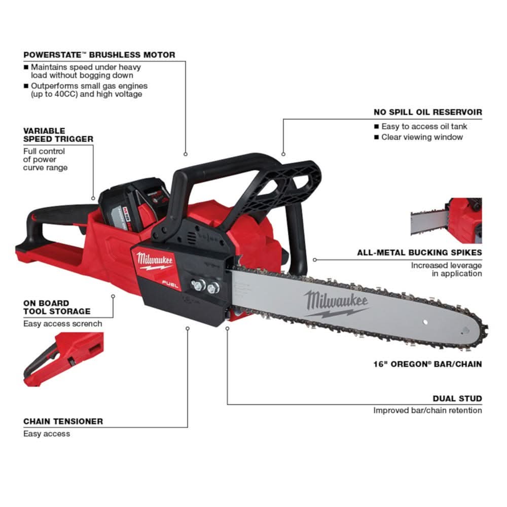 Milwaukee 2727-21HD M18 FUEL 16-Inch Chainsaw 12.0Ah HD Kit Milwaukee