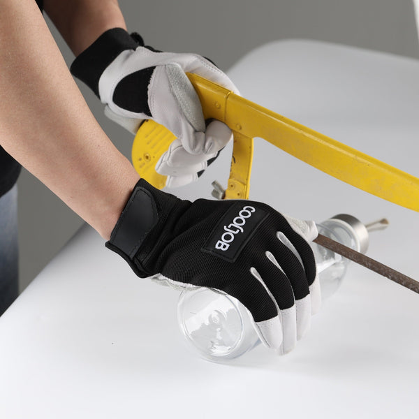 COOLJOB Goatskin Leather Work Gloves with Grip, Thorn Proof, Heat & Puncture Resistant COOLJOB