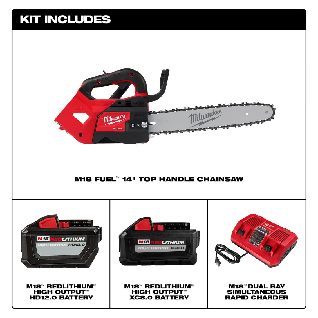 Milwaukee 2826-22T M18 FUEL 14" Top Handle Chainsaw Two Battery Kit Milwaukee