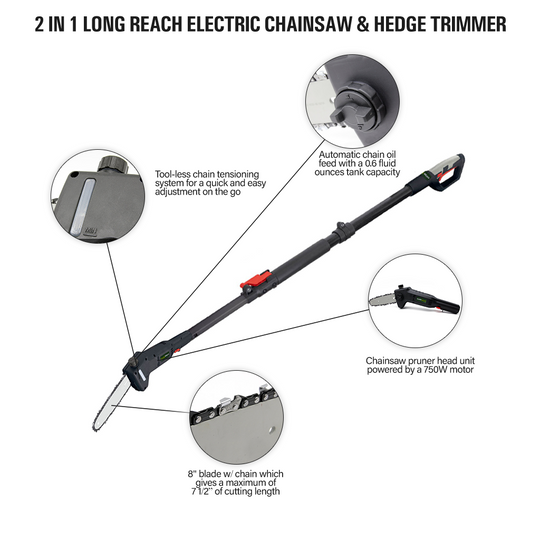 Wolf Creek 2 IN 1 Electric Long Reach Pole Saw & Hedge Trimmer Wolf Creek