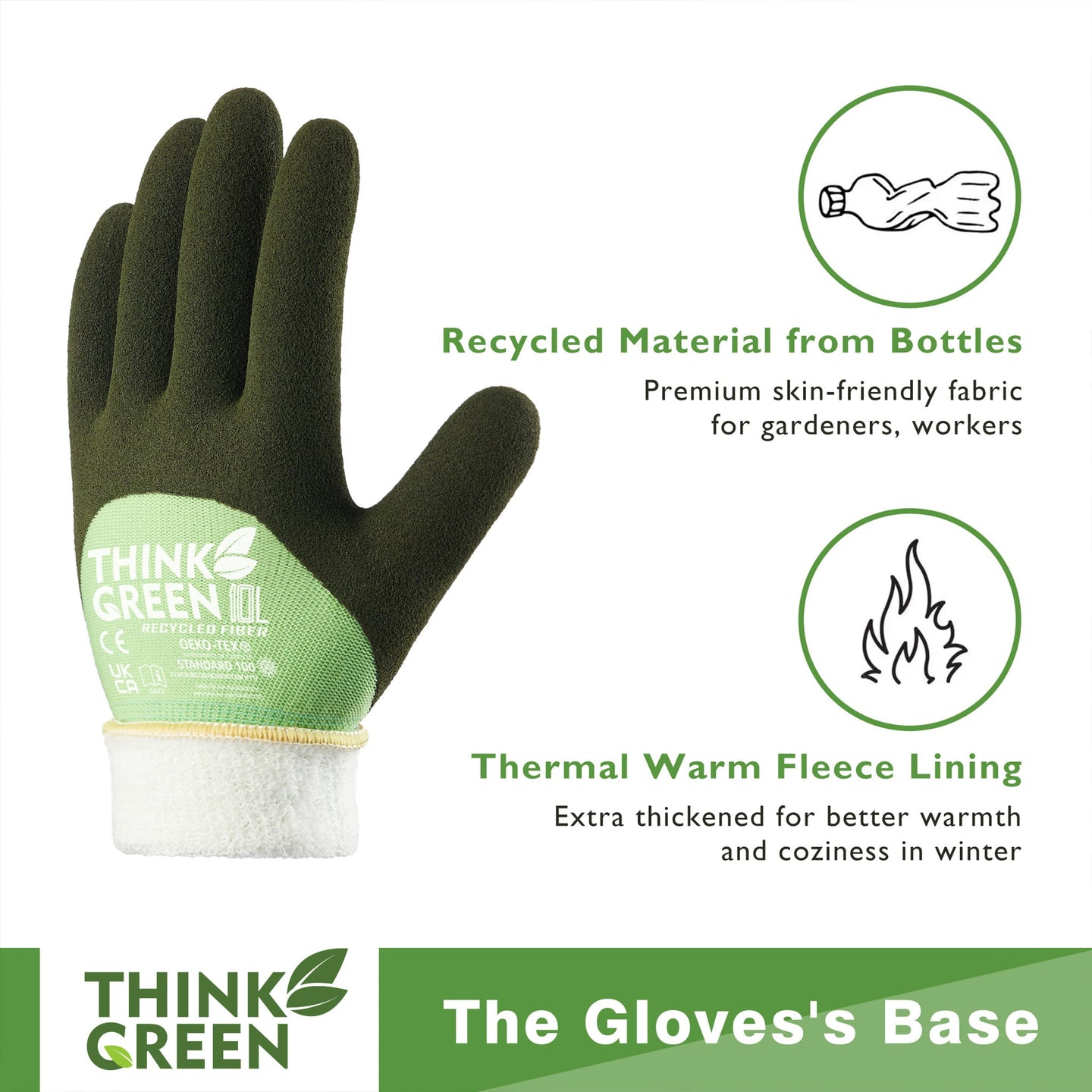 COOLJOB Think Green Thick Fleece Lined Winter Thermal Warm Freezer Work Gloves, Non-Slip Grip COOLJOB