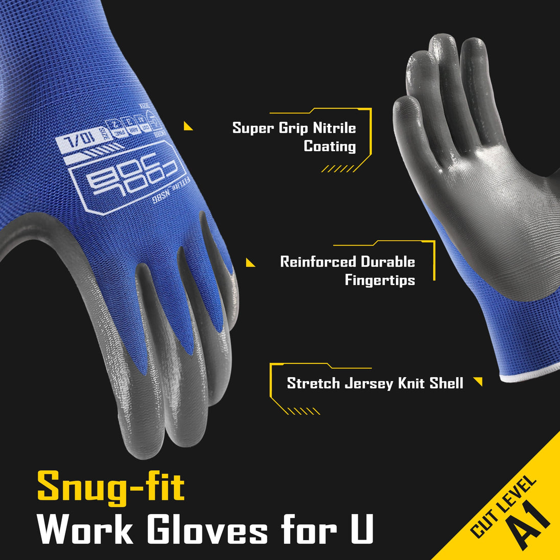 COOLJOB 10/20/60 Pairs Nitrile Dipped Safety Work Gloves with Grip, Non-slip Rubber Coated Bulk Garden Gloves(Blue&Grey) COOLJOB