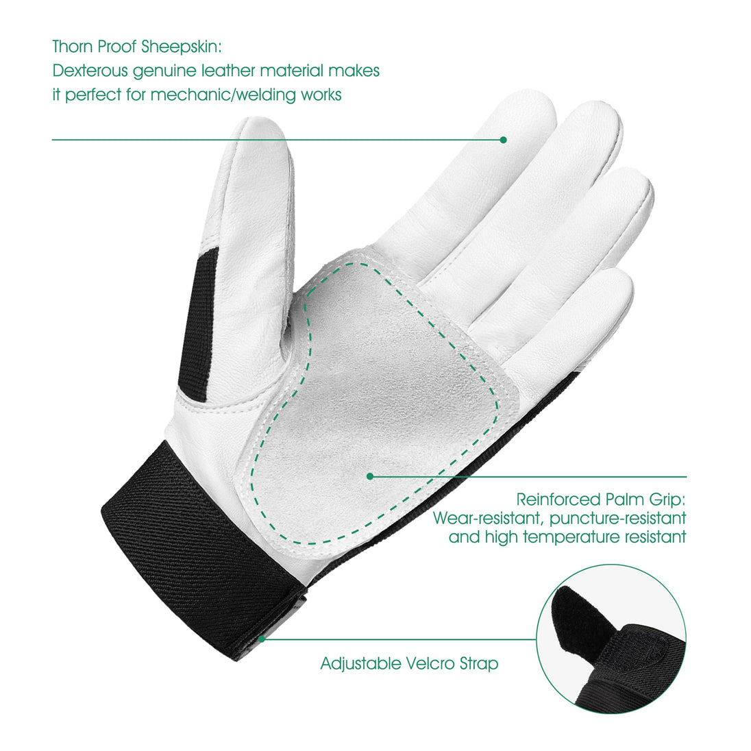 COOLJOB Goatskin Leather Work Gloves with Grip, Thorn Proof, Heat & Puncture Resistant COOLJOB