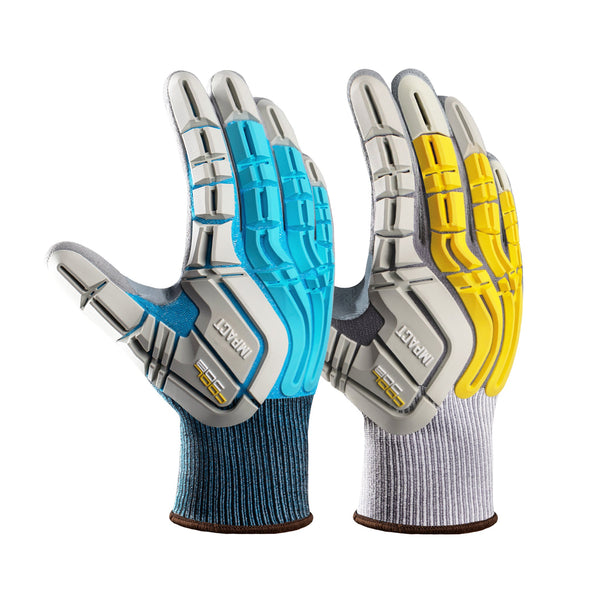 COOLJOB TPR Impact Resistant Safety Work Gloves with Grip ( Blue, Yellow ) COOLJOB