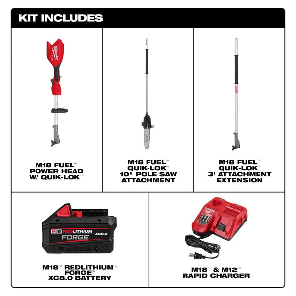 Milwaukee 3016-21PS M18 FUEL QUIK-LOK Power Head 8.0Ah Kit w/ Pole Saw Attachment Milwaukee