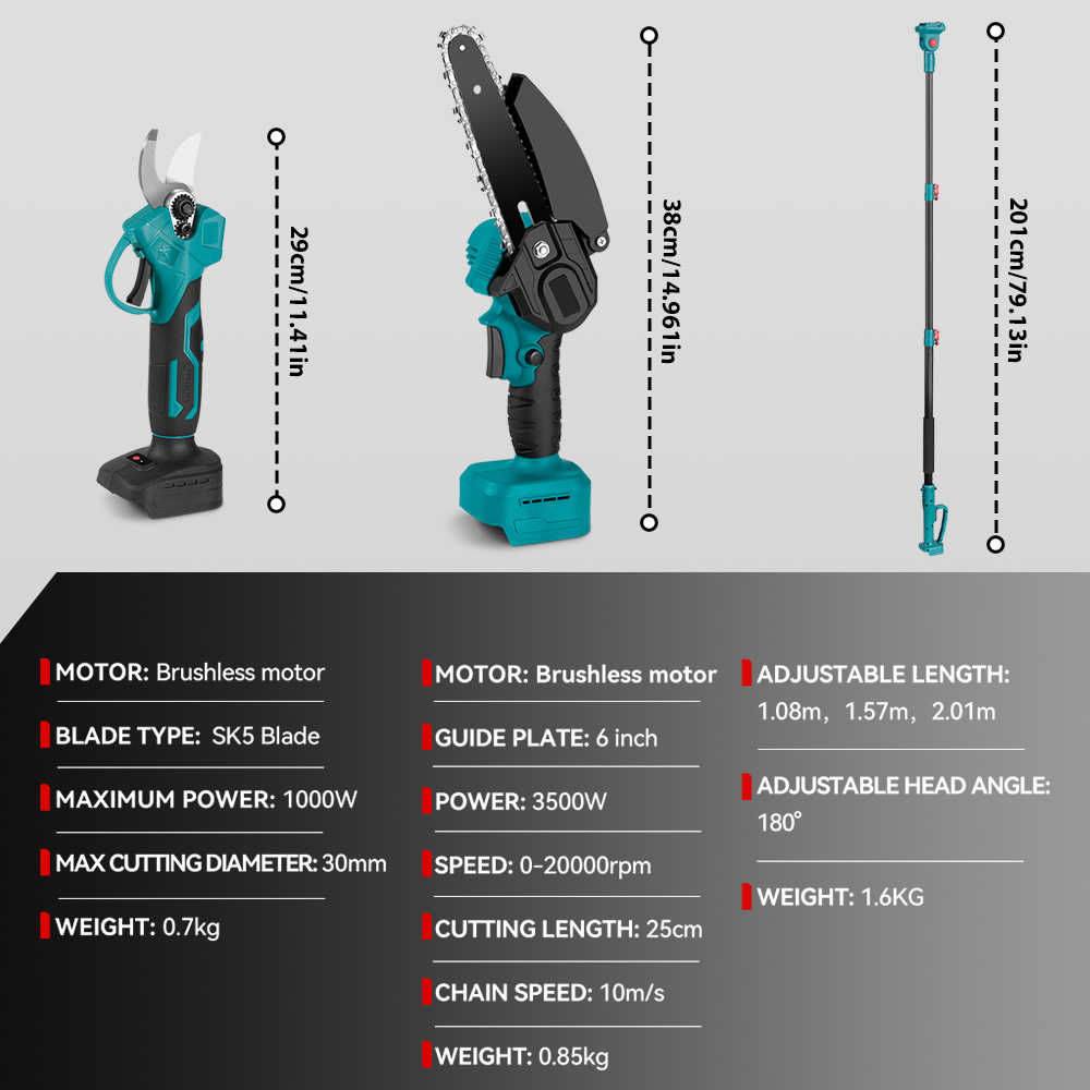NewBeny Cordless 6" Chainsaw & 25mm Pruning Shears & 2m Telescoping Pole Combo Kit [2 batteries and a charger included] NEWBENY