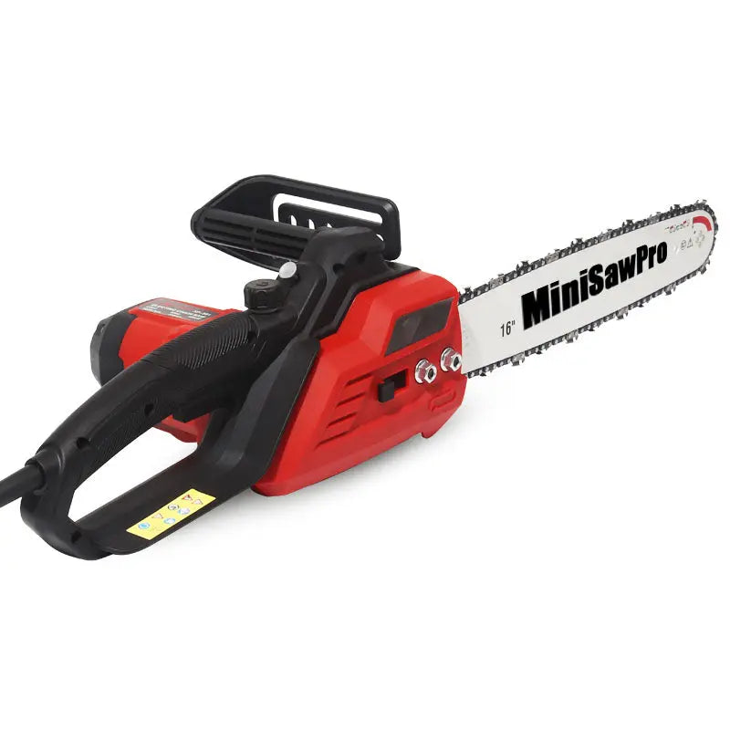 MiniSawPro S581E corded electric chainsaw in use – 18-inch bar 58V brushless motor corded saw for backyard wood cutting