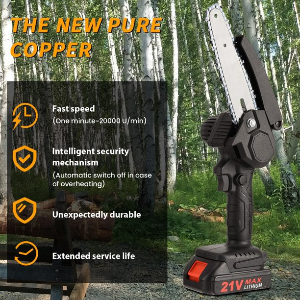 Mini Chainsaw Kit, 4-Inch+6-Inch Adjustable Cordless Handheld Chain Saw with 2 Rechargeable 21V 2000mAh Battery, 4 Chains, Tool Box Set, Hand Held Power Chain Saws DANNY'S HOME GOODS