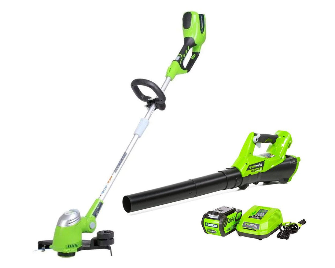 40V 13" Cordless Battery String Trimmer & 390 CFM Leaf Blower Combo w/ 4.0Ah Battery & Charger greenworkstools