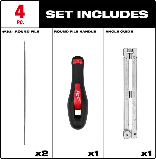 Milwaukee 49-16-2881 4pc 5/32” Saw Chain Sharpening Set Milwaukee
