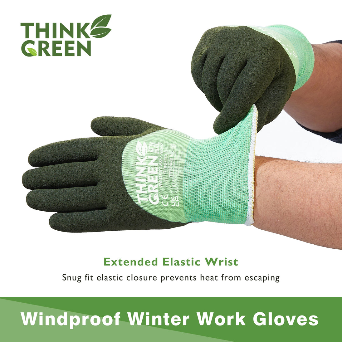 COOLJOB Think Green Thick Fleece Lined Winter Thermal Warm Freezer Work Gloves, Non-Slip Grip COOLJOB