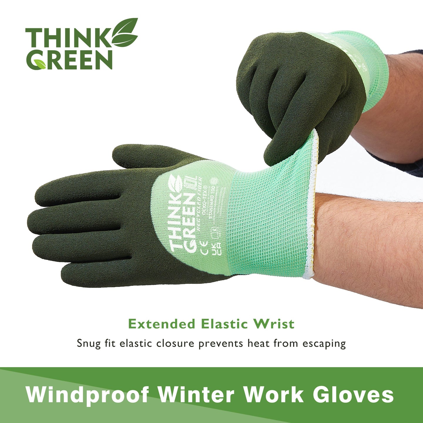 COOLJOB Think Green Thick Fleece Lined Winter Thermal Warm Freezer Work Gloves, Non-Slip Grip COOLJOB