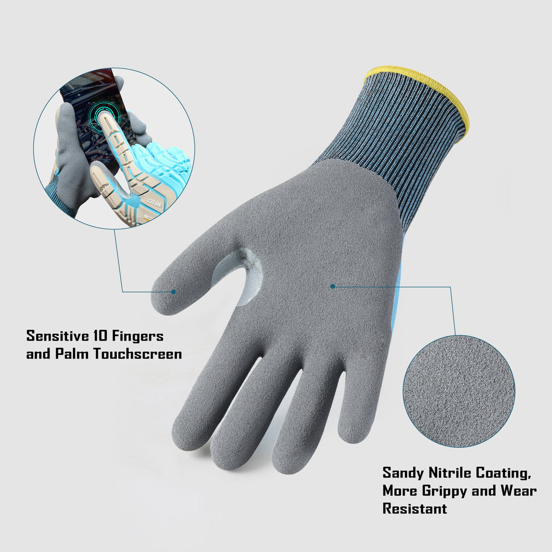 COOLJOB TPR Impact Resistant Safety Work Gloves with Grip ( Blue, Yellow ) COOLJOB