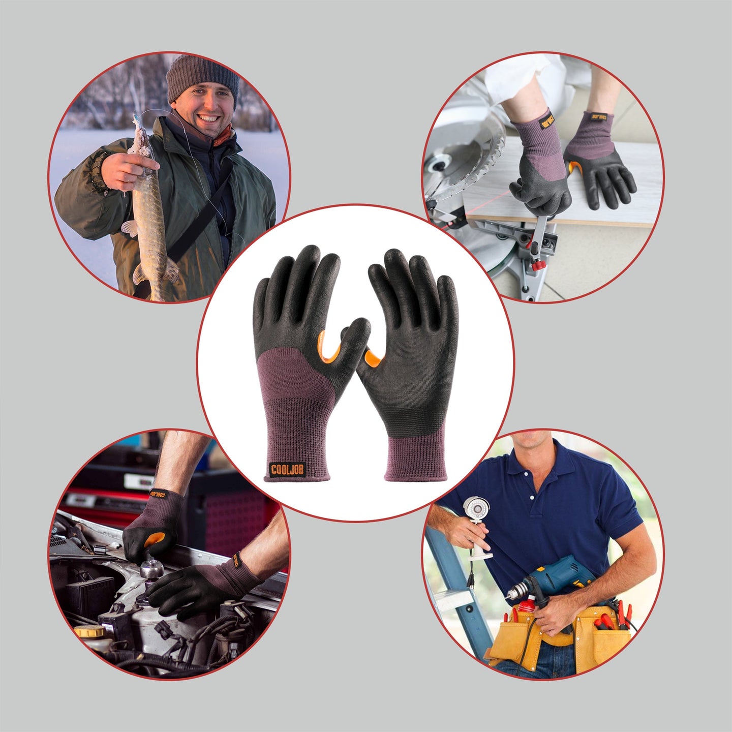 COOLJOB Winter Work Gloves with Anti-slip Grip, Touchscreen Microfoam Nitrile Dipped COOLJOB