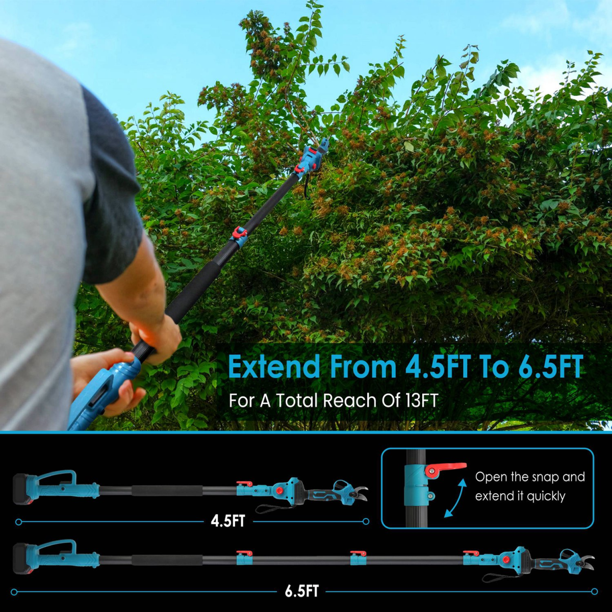 2-in-1 Electric Pruning Shear with Pole - 850W Brushless Motor, 200min Run Time, 4.5-6.3ft Extension for Perfect for Hedges, Trees, and Gardens N/A