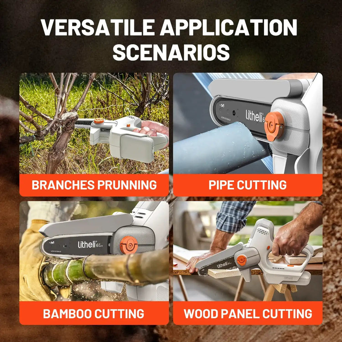 Litheli 6-Inch Cordless Mini Chainsaw | with 2.0Ah Battery Options Litheli