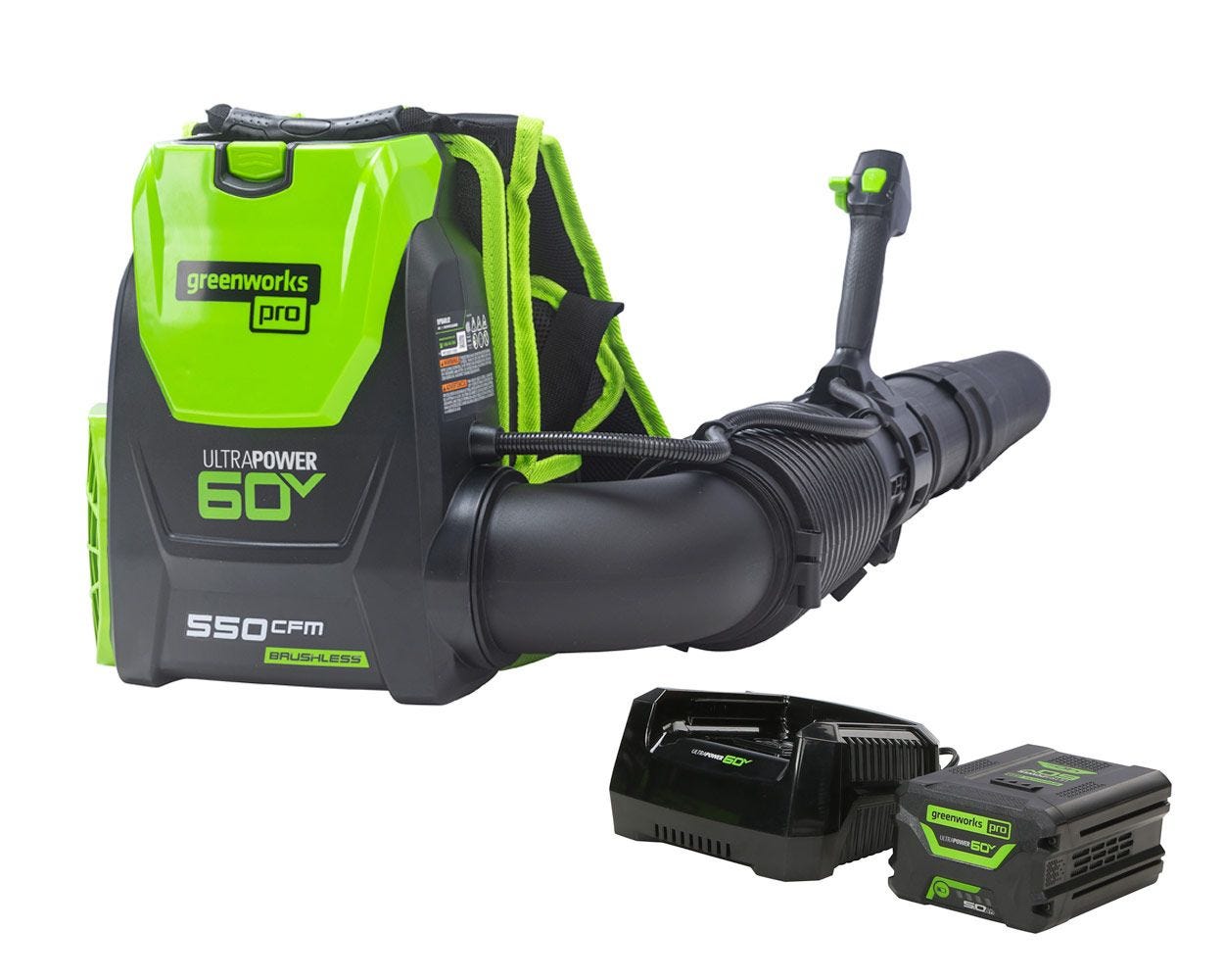 60V 550 CFM Cordless Battery Backpack Blower w/ 5.0Ah Battery & Charger greenworkstools