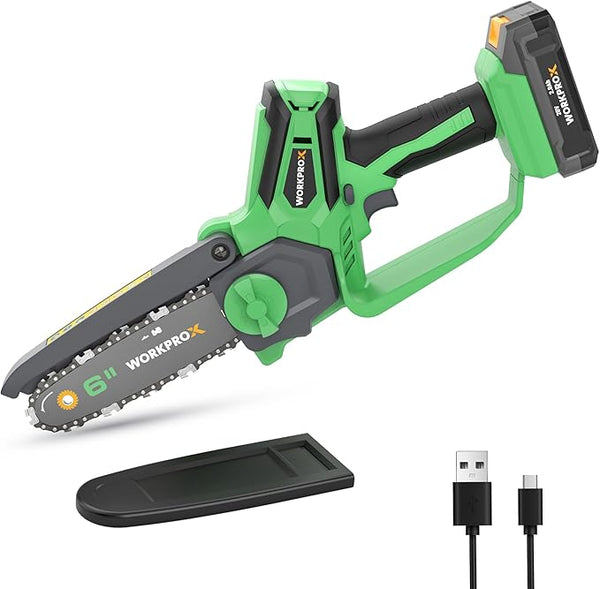 WORKPROX 20V Cordless 6 inch Electric Mini Chainsaw with Type-C Fast Charging 2.0Ah Battery WORKPRO TOOLS