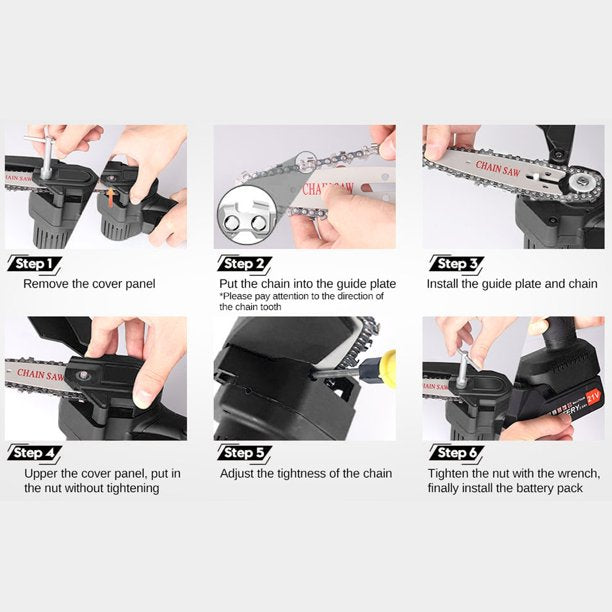 Mini Chainsaw Kit, 4-Inch+6-Inch Adjustable Cordless Handheld Chain Saw with 2 Rechargeable 21V 2000mAh Battery, 4 Chains, Tool Box Set, Hand Held Power Chain Saws DANNY'S HOME GOODS