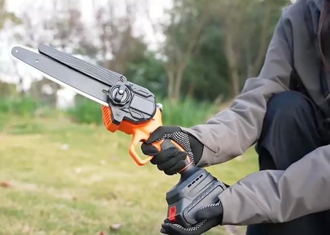 Upscale 8-Inch Cordless Mini Chainsaw – Brushless Motor, Lightweight 4 lbs, Safety Lock, 21V Power (Battery Not Included, Assembly Required) Upscale+Trail