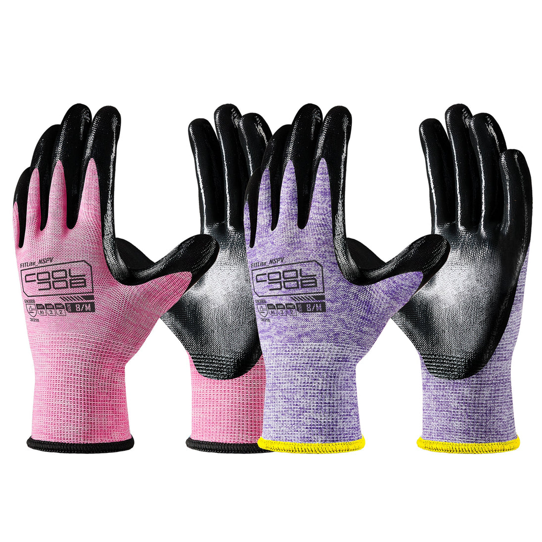 COOLJOB 10 Pairs Nitrile Dipped Safety Work Gloves with Grip, Non-slip Rubber Coated Bulk Garden Gloves(Pink&Purple) COOLJOB
