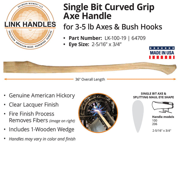 Seymour 64709 Single Bit Curved Grip 36 In. Axe Handle Seymour