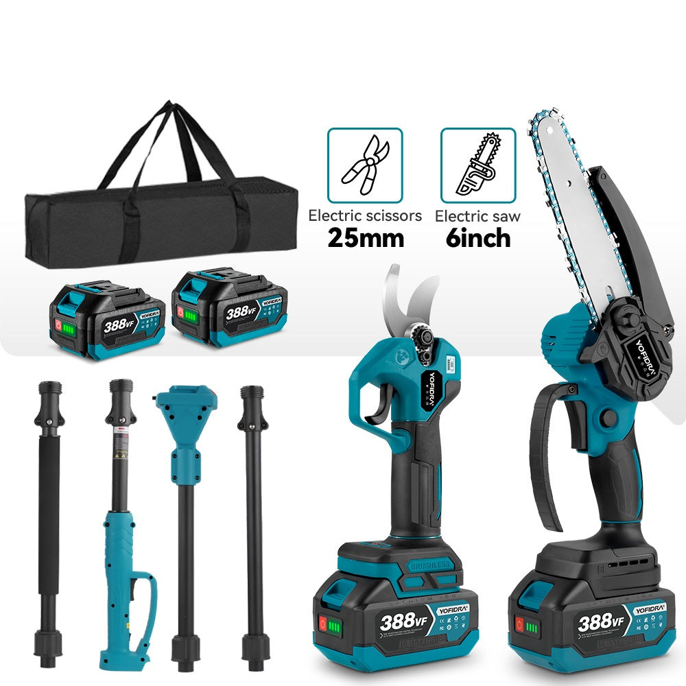 NewBeny Cordless 6" Chainsaw & 25mm Pruning Shears & 2m High Pole Combo Kit With 2 Batteries and Charger NEWBENY