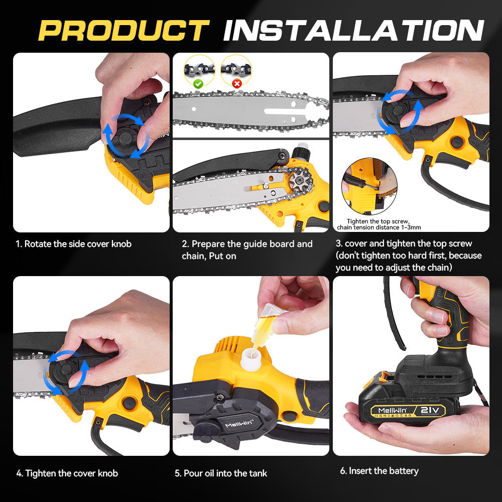 NewBeny 6 Inch Cordless Chainsaw With Extra Chains [2 batteries and a charger included] NEWBENY