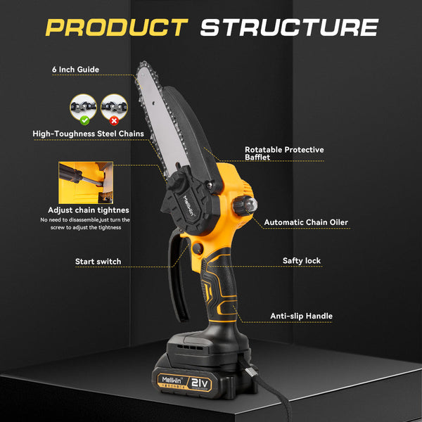 NewBeny 6 Inch Cordless Chainsaw With Extra Chains [2 batteries and a charger included] NEWBENY