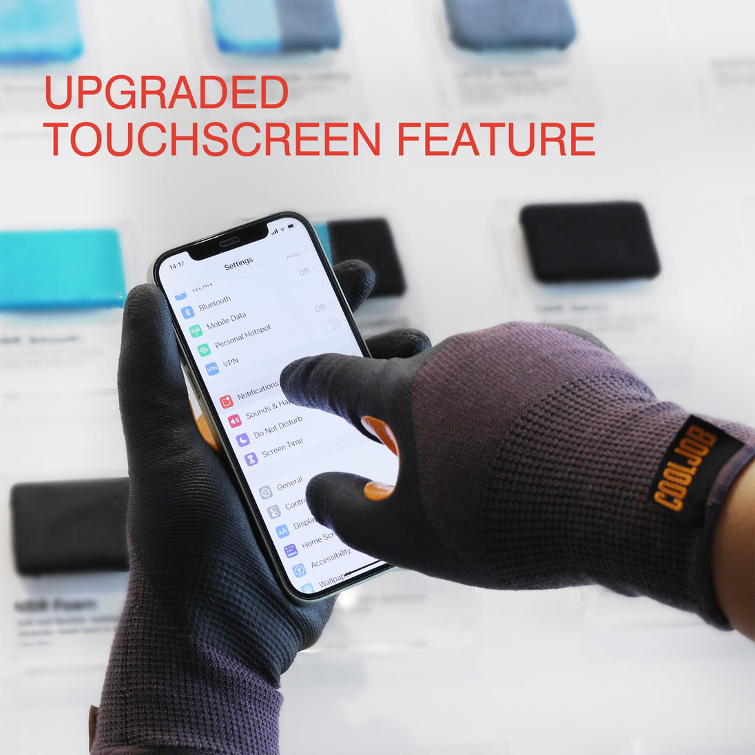 COOLJOB Winter Work Gloves with Anti-slip Grip, Touchscreen Microfoam Nitrile Dipped COOLJOB