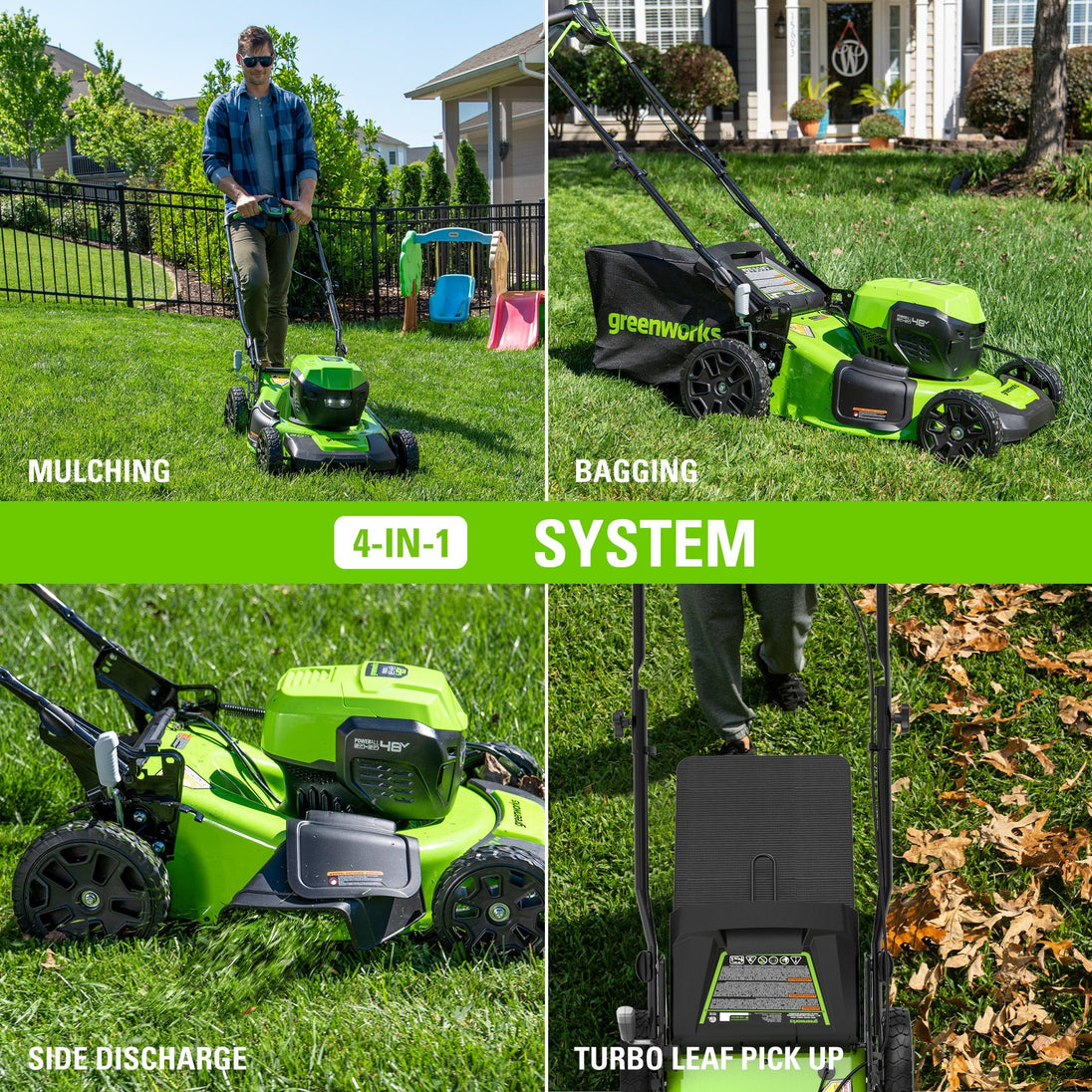 48V (24V x 2) 20" Cordless Battery Push Mower 3PC Combo Kit: (2) 4.0 Ah USB Batteries,(1) 2.0 Ah Battery,(1) Dual-Port Rapid Charger and (1) Charger greenworkstools