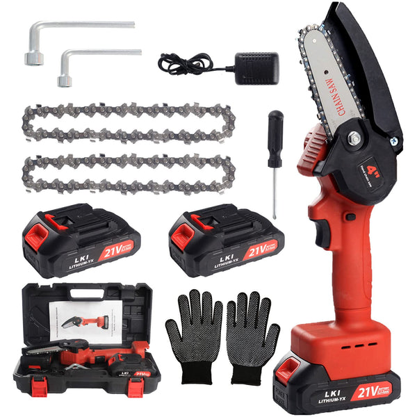 Mini Chainsaw Cordless 4inch 21V Battery Electric Portable One-Hand Handheld Chainsaw with Security Lock, Rechargeable Chainsaw Kit for Tree Trimming Branch TEEGANDER