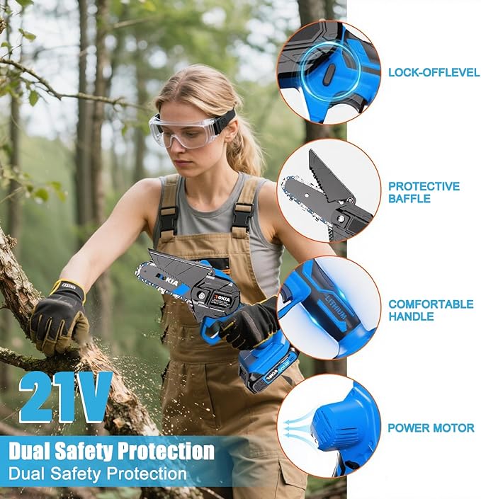 Mini Chainsaw, 4 inch Mini Chainsaw Cordless, Small Hand held Electric Power Chain Saw 1 Battery Powered Operated, Household and Garden for Tree Trimming Wood Cutting, Gifts for Father Husband Men AOKIALLC