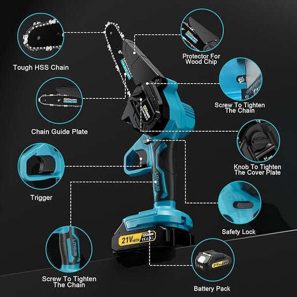 Mini Chainsaw Cordless 6 Inch, Brushless Motor Electric Saw - 2x2Ah Batteries, 2025 Upgraded, Safety Lock, Portable Handheld for Tree Trimming, Wood Cutting, Camping/DIY, Gift for Dad Husband Yourfpv.net