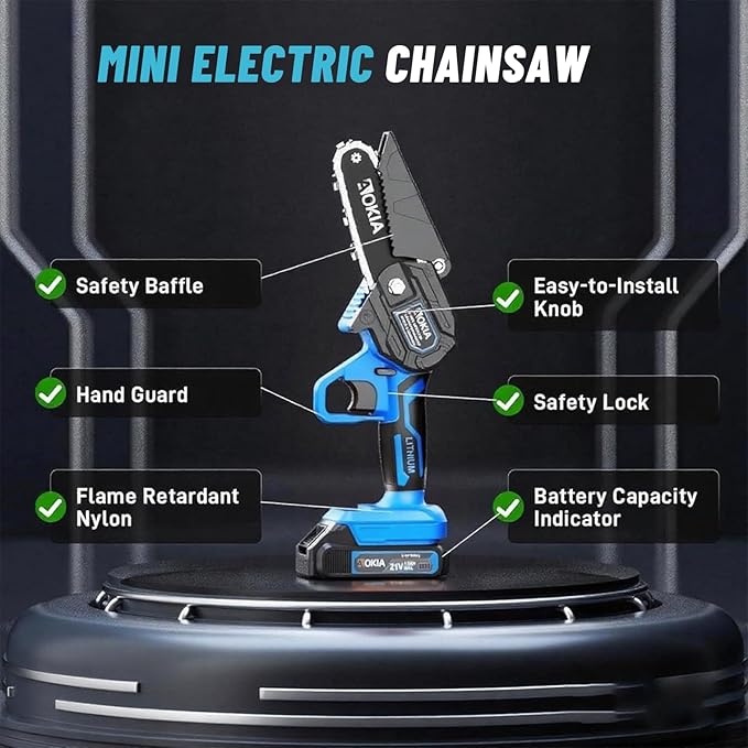Mini Chainsaw, 4 inch Mini Chainsaw Cordless, Small Hand held Electric Power Chain Saw 1 Battery Powered Operated, Household and Garden for Tree Trimming Wood Cutting, Gifts for Father Husband Men AOKIALLC