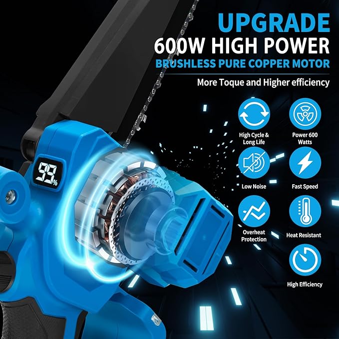 Cordless Mini Chainsaw, 8 inch & 6 inch Portable Handheld Chain Saw with 2 X 4.0Ah Battery, 4 Chains 4 Guide Plates, LED Indicate, Brushless Electric Chainsaw Using for Tree Trimming, Garden Pruning CANBRAKEfocusesonincreasingefficiencyforbeginnershomeimprovementandrepairanduserswholovepowertools
