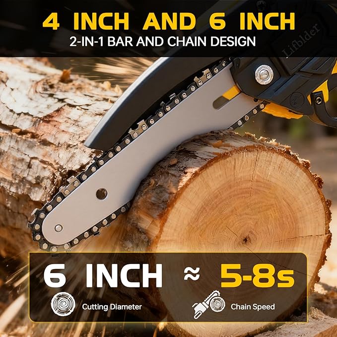 Mini Chainsaw Cordless Fit for DeWalt Battery 20V, 6-Inch & 4-Inch 2-in-1 Electric Chainsaw with Auto Oiling, 5m/s Chain Speed & Safety Lock, Lightweight for Branch Pruning, Tree Trimming (NO Battery) Yourfpv.net