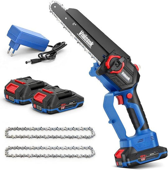 Mini Chainsaw 8 inch Cordless - Upgraded Handheld Electric Chainsaw with 2 Pack Batteries and Charger, Electric Power Chain Saw with Oiler, Garden Tools for Tree Trimming Wood Cutting VNIISSOKTOOLS