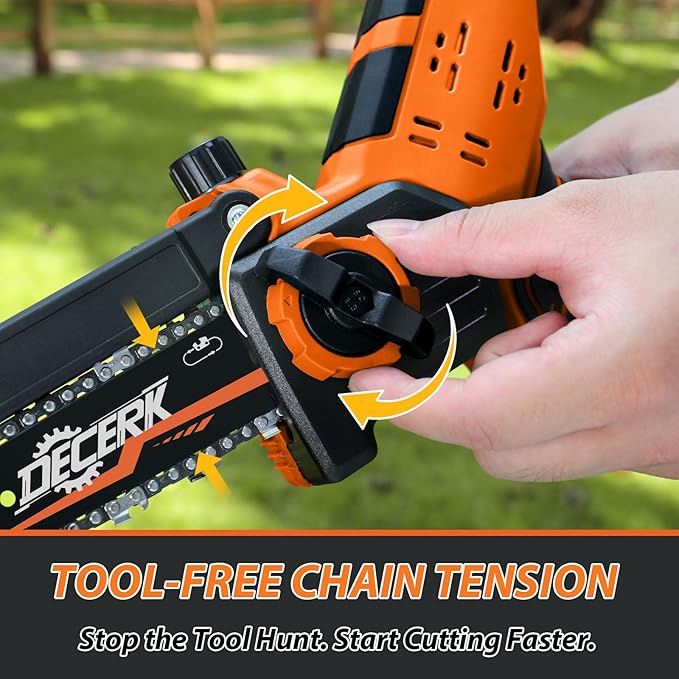 Mini Chainsaw Cordless - DECERK Brushless 6 Inch Electric Chain Saw, Portable Left Handheld Chainsaw Battery Powered for Tree, Branch, Wood, Best Gift Saw Tools for Household & Garden, Men Dad Husband DECERKPROTOOL